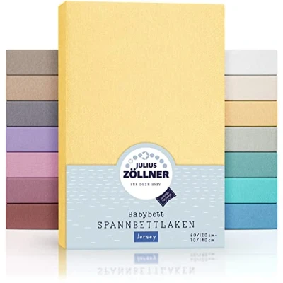 Abbildung von Julius Zöllner Jersey Spannbettlaken für Baby &amp; Kinderbett, 100% Baumwolle, OEKO TEX Standard 100 zertifiziert, Größe: 60x120cm / 70x140cm, 2er Pack, banana