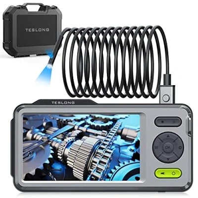 Abbildung von 5mm Endoskopkamera mit Licht, Teslong1080P HD Dual Lens Endoskopkamera, 5 Zoll Farb Bildschirm Endoskop, IP67 wasserdichte Inspektionskamera Rohrkamera, 32GB TF Karte (5 Meter)