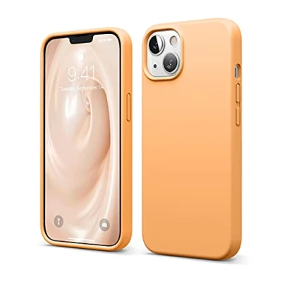 Abbildung von elago Liquid Silicone Case Kompatibel mit iPhone 13 Hülle (6,1&quot;), Hochwertiges Silikon, Rundumschutz Handyhülle : 3 Layer Struktur Schutzhülle, Kratzfestes Weiches Mikrofaserfutter (Orange)