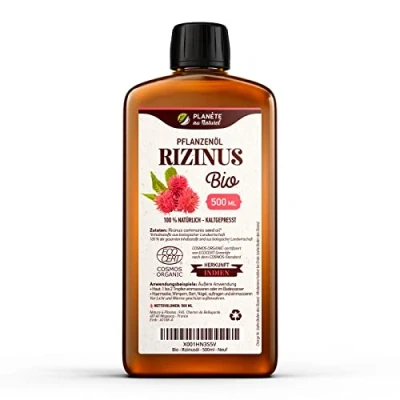 Abbildung von Rizinusöl Bio 500 ml 100% Rein, Natürlich und Kaltgepresst Wimpern, Augenbrauen, Haare, Bart, Nägel