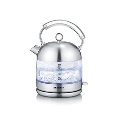 Abbildung von SEVERIN Retro Glas Wasserkocher, XXL Füllvolumen von 1.7L, leistungsstarker und kompakter Wasserkocher im hochwertigen Design, elektrischer Glas/Edelstahl gebürstet, WK 3459