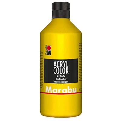 Abbildung von Marabu 12010075019 Acryl Color gelb 500 ml, cremige Acrylfarbe auf Wasserbasis, schnell trocknend, lichtecht, wasserfest, zum Auftragen mit Pinsel und Schwamm Leinwand, Papier Holz