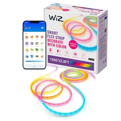 Abbildung von WiZ SMART FLEX STRIP 10 m, 16 Millionen Farben + Weißschattierungen, dynamische Lichtszenen, verbindet sich mit Ihrem WLAN, Sprach / App Steuerung, funktioniert Google Home, Alexa und HomeKit.