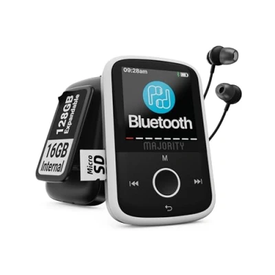 Abbildung von MP3 Player Bluetooth Kinder 16 GB interner Speicher, erweiterbar 128 Mp 3 mit Laufclip USB Music 34 Stunden Akkulaufzeit Musikplayer MAJORITY GO