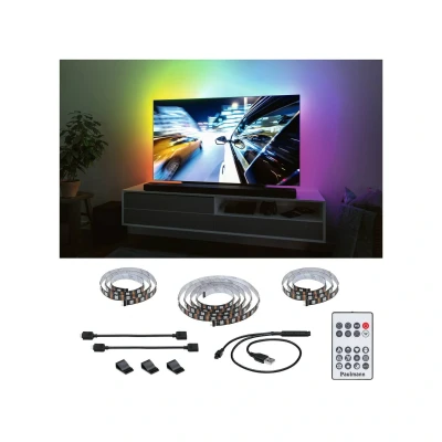 Abbildung von Paulmann 78881 LED Stripe USB TV Beleuchtung 65 Zoll 2,4m 60LEDs/m Dynamic Rainbow RGB incl. 1x4 Watt dimmbar Lichtband Schwarz Kunststoff