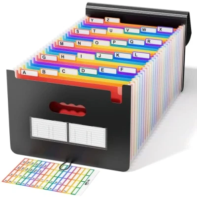 Abbildung von Dokumentenmappe A4, 26 Fächer Fächermappe Sortiermappe Bunte Datei Ordner Regenbogen Aktenordner Akkordeon Design A4 Größe Grosse Kapazität Wasserdicht Materia mit Deckel de ABC life