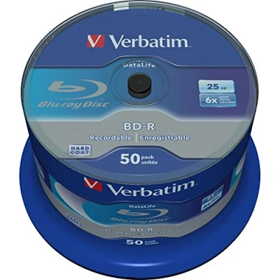 Abbildung von Verbatim BD R SL Blu Ray Rohlinge, Datalife Disc mit 25 GB Datenspeicher, kompatibel Playern und Brennern sämtlicher Hersteller, 50er Pack Spindle