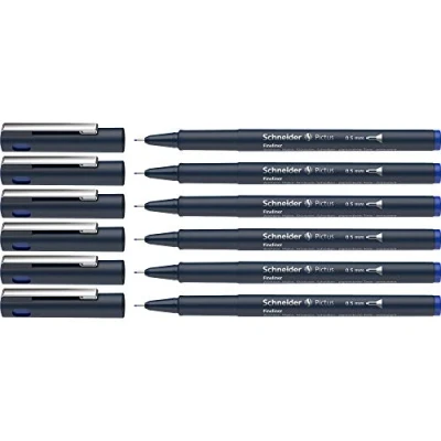 Abbildung von Schneider Pictus Fineliner (Strichstärke 0,5 mm, dokumentenechte Pigmentliner, metallgefasste Spitze, Gehäuse aus 85% recyceltem Kunststoff) 6er Pack, blau