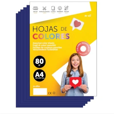 Abbildung von Buntes Papier A4 80g für Drucker &amp; Basteln, Farbige Blätter Kinder, Kreativprojekte, Karten Schule M office (250 Blatt, Dunkelblau)