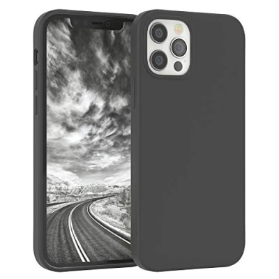 Abbildung von EAZY CASE Premium Silikon Handyhülle kompatibel mit iPhone 12/12 Pro, Slimcover Kameraschutz und Innenfutter, Silikonhülle, Schutzhülle, Bumper, Handy Case, Hülle, Softcase, Anthrazit