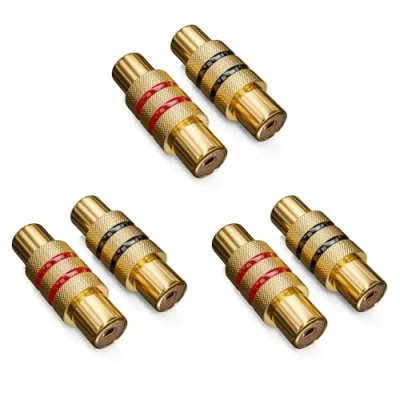 Abbildung von deleyCON 6 Stück Cinch Kupplung als Set 3X Schwarz Rot Audio Video Adapter Buchse zu 2X RCA Verbindungsstück