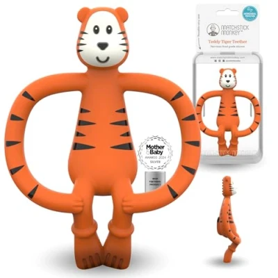 Abbildung von Streichholz Affe Matchstick Monkey Antimikrobieller Beißring/Zahnungshilfe/Gel Applikator für wundes Zahnfleisch/BPA frei/leicht zu greifen/ab 3 Monaten/Tiermotiv (Teddy Tiger)