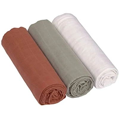 Abbildung von LÄSSIG Baby Puckdecke Spuckdecke Pucktuch Mulltuch 3er Set Baumwolle 85 x cm/Swaddle &amp; Burp Blanket L rust/olive/milky