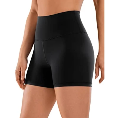 Abbildung von CRZ Yoga Naked Feeling Damen Kurze Leggings High Waist Blickdicht Fithess Shorts Radlerhose Sporthose 10cm Schwarz 38