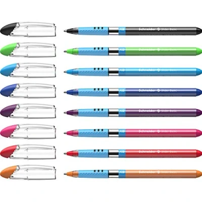 Abbildung von Schneider 151298 Slider Basic Kugelschreiber (Kappenmodell mit Soft Grip Zone und der Strichstärke XB, schwarz dokumentenecht) 8er Etui,sortiert