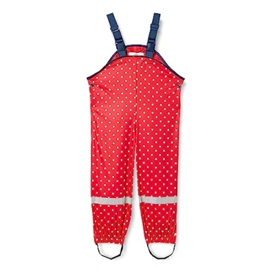 Abbildung von Playshoes Matschhose Regenlatzhose Ungefüttert Unisex Kinder Wind und wasserdichte Regenhose Regenbekleidung, rot Punkte, 128