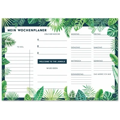 Abbildung von TYSK Design Schreibtischunterlage Dschungel (Design wählbar) Tischunterlage aus Papier zum Abreißen DIN A3 To Do Liste Notizblock Wochenplaner