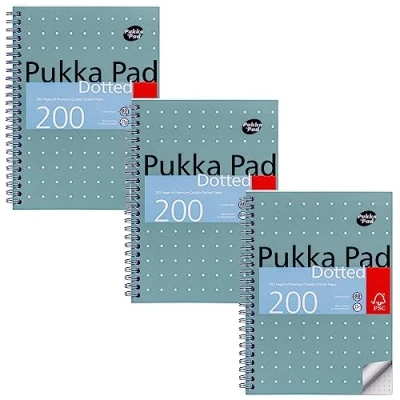 Abbildung von Pukka Pad A5 Dotted Metallic Jotta Book Ideal für Graphing und Journaling 21 x 14,8 cm, Spiralbindung mit 80GSM Papier, 4 Loch gestanzte Ränder perforierte Kanten, 200 Seiten, 3er Pack, Gray