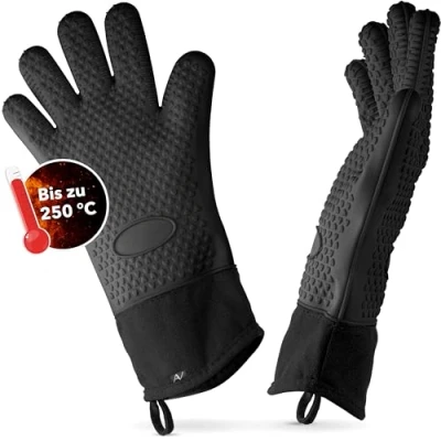 Abbildung von AVANA Silikon Ofenhandschuhe Hitzebeständige Grillhandschuhe Anti Rutsch Kochhandschuhe mit weichem Baumwoll Innenfutter Handschuhe bis zu 250C Schwarz