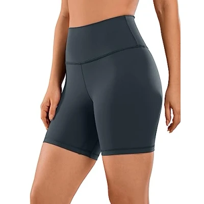 Abbildung von CRZ Yoga Naked Feeling Damen Radlerhose Blickdicht Hohe Taille Kurze Sporthose Sommer Shorts für Gym Sport 15cm Melanit 40