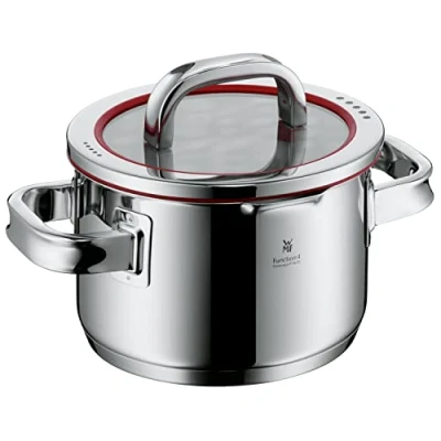 Abbildung von WMF Function 4 Kochtopf klein 16cm, Glasdeckel, Fleischtopf Induktion 1,9l, Cromargan Edelstahl poliert, Abgießfunktionen, Innenskalierung, rot