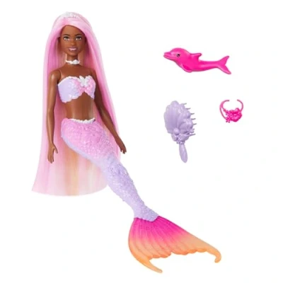 Abbildung von BARBIE Meerjungfrau Puppe Inspiriert von der Fernsehserie &quot;Barbie Ein verborgener Zauber&quot;, mit Farbwechseleffekt und Zubehör, 19 cm pinke Haare zum Stylen, für endlosen Spielspaß, HRP98