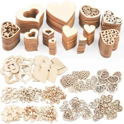 Abbildung von VGOODALL Holzherzen Deko, 510 STK. Holzscheiben Herz Streudeko zum Basteln DIY für Hochzeitsdeko Tisch Weihnachten Geburtstag Taufe Valentinstag Geschenkanhänger