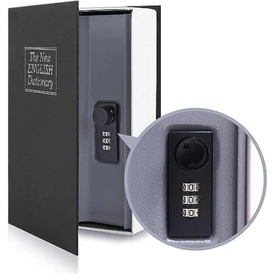 Abbildung von Buchsafe mit Kombinationsschloss, Ohuhu Buchtresor Wörterbuch Geheimversteck, Tresor Wertsachen Versteck für Büro und zu Hause (Mittel Schwarz)