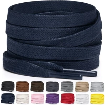 Abbildung von Miscly Schnürsenkel Flach Gewachst Reißfest für Steifel und Lederschuhe 100% Baumwolle Ø 6mm (91 cm, Marineblau)