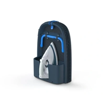 Abbildung von Joseph Pocket Plus Platzsparender faltbarer Bügeltisch, kompakte Tischplatte Bügeltisch mit Baumwollbezug, Schwarz/Blau