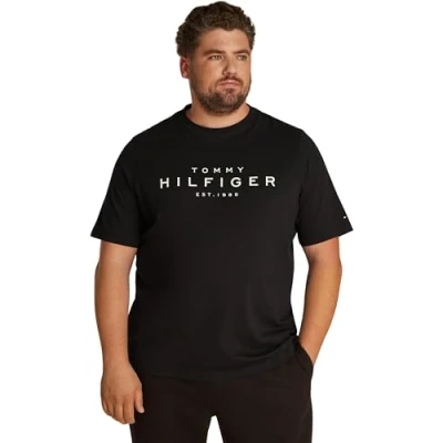 Abbildung von Tommy Hilfiger Herren T Shirt Kurzarm Rundhalsausschnitt, Schwarz (Black), XXL