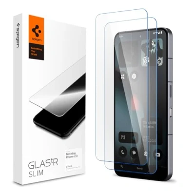 Abbildung von Spigen Glas.tR Slim Schutzfolie kompatibel mit Nothing Phone (3), 2 Stück, Kratzfest, Kristallklar, 9H Härte
