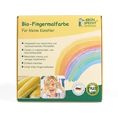 Abbildung von Grünspecht Bio Fingermalfarbe, Fingerfarben Set für Kinder, 4 Farben aus natürlichen Rohstoffen, cremig, gelb, rot, grün, blau (691 00)