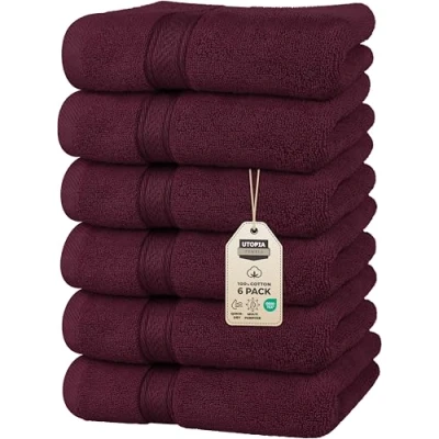 Abbildung von Utopia Towels Premium Handtücher in Burgunderrot, 100% gekämmte, ringgesponnene Baumwolle, ultraweich und sehr saugfähig, 600 g/m², extra große 40,6 x 71,1 cm, Hotel Spa Qualität, 6
