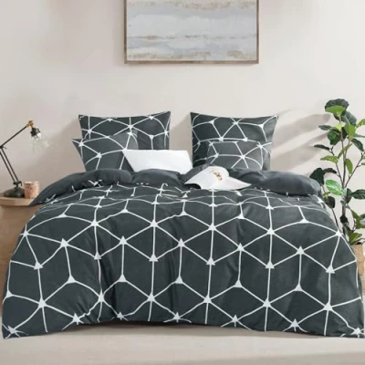 Abbildung von RUIKASI Bettwäsche 220x240 3 teilig Anthrazit Bettbezug 220 x 240 Set mit Geometrie Muster, 240x220 aus Mikrofaser Reißverschluss Weich und Bügelfrei