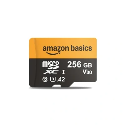 Abbildung von Amazon Basics 256 GB microSDXC Karte mit Adapter, Lesegeschwindigkeit bis zu 200 MB/s, 1er Pack