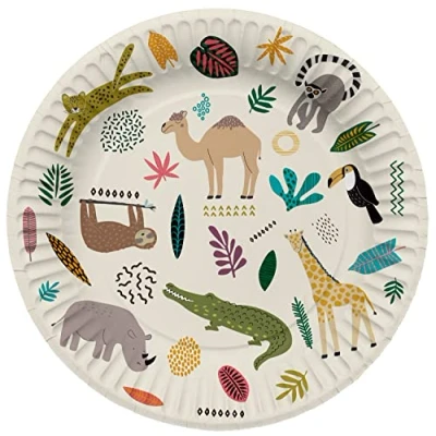 Abbildung von Folat 61929 Paper Tableware Pappteller Rund Ø Zoo Party 23cm 8 Stück Einweggeschirr Teller für Geburtstagsfeier, Babyparty, Hochzeit, Brautparty, Mehrfarbig