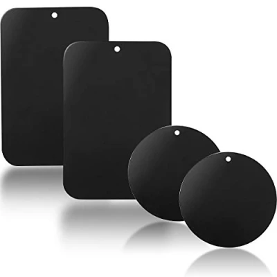 Abbildung von YGKJ 3M Kleber Metallplatte, 4 Stück Metallplättchen Selbstklebend Set für Magnet kfz Handyhalter fürs Auto Sehr Dünn Metallplatten Handy und Tablet (2 Rechteckige 2 Runden) (Black)
