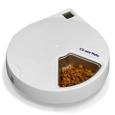Abbildung von Cat Mate C500 5 Napf Futterautomat mit Digitalem Timer Mahlzeiten Edelstahlnapf und Kühlakkus Nass oder Trockenfutter je bis zu 330 g Weiß
