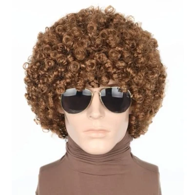 Abbildung von LeMarnia Hellbraun 70er Afro Perücke für Herren Halloween Party Kostüm Perücken