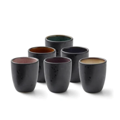 Abbildung von BITZ Espresso Tassen Set, Espressotassen Steingut, Schöne Espressobecher aus Keramik, Dänisches Design, 6er Klein (9 cl), Spülmaschinenfest und Hitzebeständig, Schwarz/Bunt