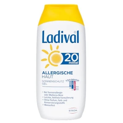 Abbildung von Ladival Allergische Haut Sonnenschutz Gel LSF 20 Parfümfreies Sonnengel für Allergiker ohne Farb und Konservierungsstoffe wasserfest 1 x 200 ml