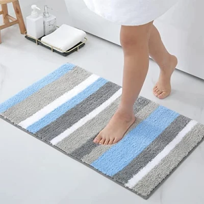 Abbildung von Homaxy rutschfest Badezimmerteppich Weich Hochflor Mikrofaser Badematte Saugfähige Badteppiche Waschbar Badvorleger 40 x 60 cm, Blau/Grau
