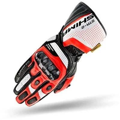 Abbildung von SHIMA STR 2, Motorrad Handschuhe Touchscreen Sommer Leder Sport Carbon Herren Motorradhandschuhe mit Protektoren, Rot Fluo, Größe M