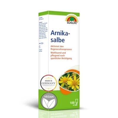 Abbildung von SUNLIFE Arnika Salbe 1 x 100ml wohltuende mit Extrakt &amp; Vitamin E pflegende Sportsalbe Muskel ideal zur Massage schnell einziehende Muskelentspannung für alle Hauttypen