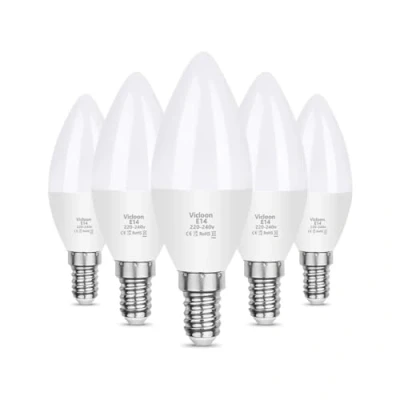 Abbildung von Vicloon E14 LED Kerze Lampe, 5er Pack 5.5W 550 Lumen 6500K Kaltweiß Glühbirne, C37 Brine ersetzt 50W Halogenlampe, AC 220 240V, 270 Strahlwinkel, Nicht Dimmbar Energiesparlampe
