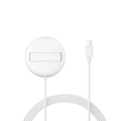 Abbildung von Belkin Magnetisches Kabelloses Ladegerät (15W) mit Ständer zertifiziertes MagSafe Ladegerät, Qi2 Ladestation für iPhone 16, 15, 14, Samsung Galaxy S25, S24, AirPods usw. (ohne Netzteil) Weiß
