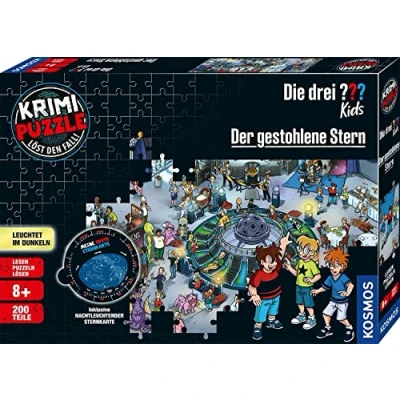 Abbildung von Die drei ??? Kids Krimi Puzzle Der gestohlene Stern von KOSMOS 682200, 200 Teile, Leuchtet im Dunkeln, Lesen, Puzzeln, Rätsel lösen, Detektiv für Kinder ab 8 Jahre
