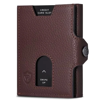 Abbildung von VON HEESEN Slim Wallet mit XL Münzfach &amp; RFID Schutz Leder Geldbeutel Mini Geldbörse für Herren und Damen Kartenetui Echtleder Karten Portemonnaie klein Kreditkartenetui Braun