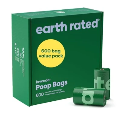 Abbildung von Earth Rated Hundekotbeutel Vorteilspackung, auslaufsichere und extra dicke Haustierkotbeutel für große kleine Hunde, Nachfüllrollen, Lavendelduft, 600 Stück